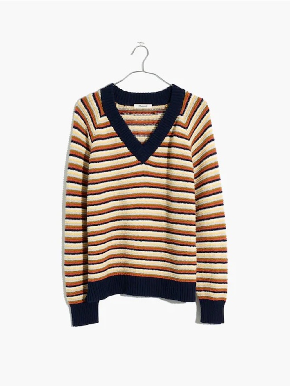 MADEWELL Arden V-Neck Crop Pullover Sweater in SWEET DAHLIA Stripe